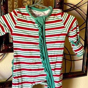 Ruffle butts zippered Christmas stripe footie